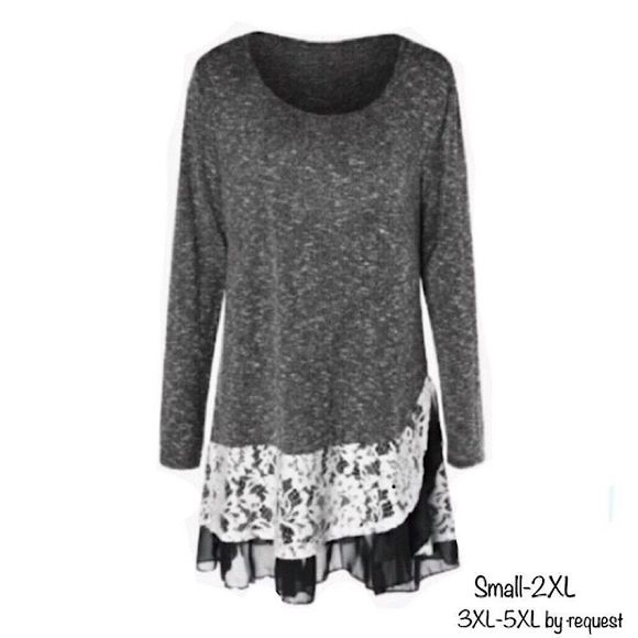 Marled Layered Chiffon Lace Hem Tunic - Picture 1 of 9